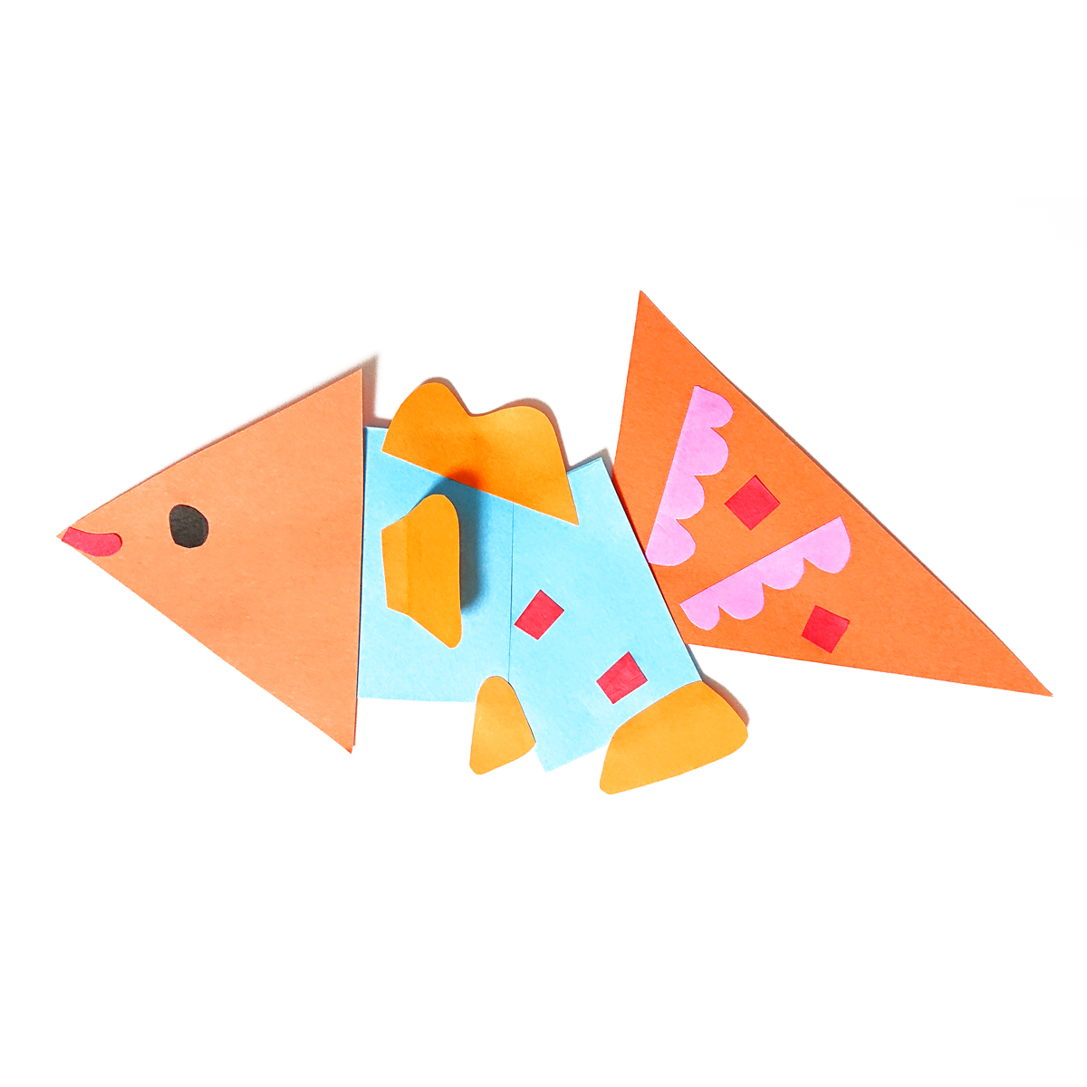 早稲田実業学校初等部向け小学校受験工作対策カリキュラム50分の参考作品「四角・三角・丸の形を変身しよう」